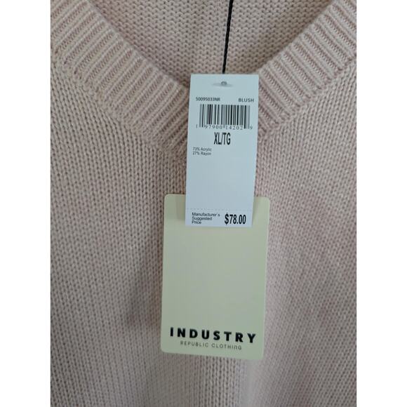 Industry Fashion V Neck Crochet Cutout Knitted Pullover Pink Sweater Size XL NWT - Picture 2 of 8